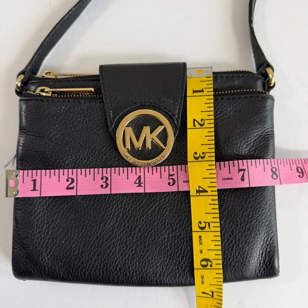 Michael Kors Black Leather Crossbody Wallet Purse Bag